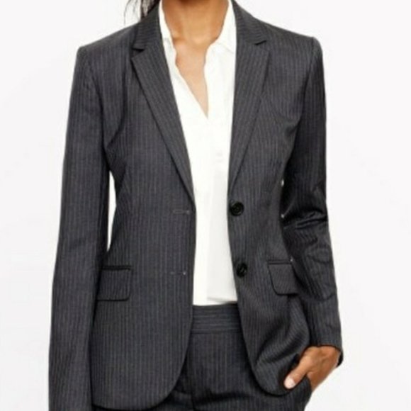 J. Crew NWT Suit Jacket Super 120's Wool Pinstripe Grey Blazer Jacket NEW sz 10T